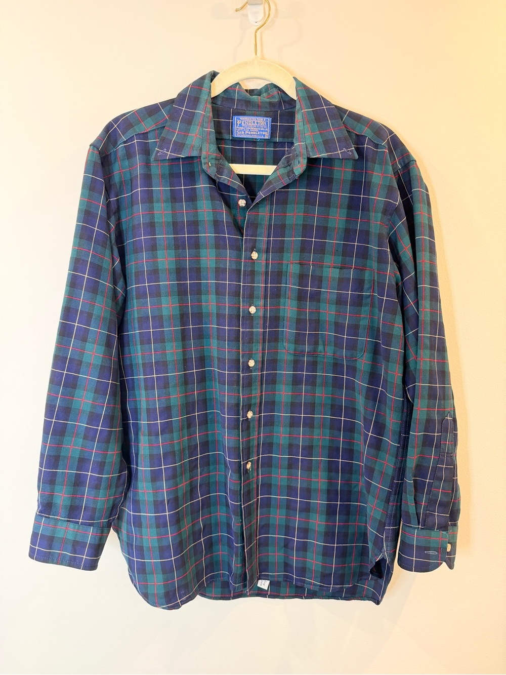 Pendleton 100% Virgin Wool Mac Leod Tartan Shirt Mens L Blue Green USA Made